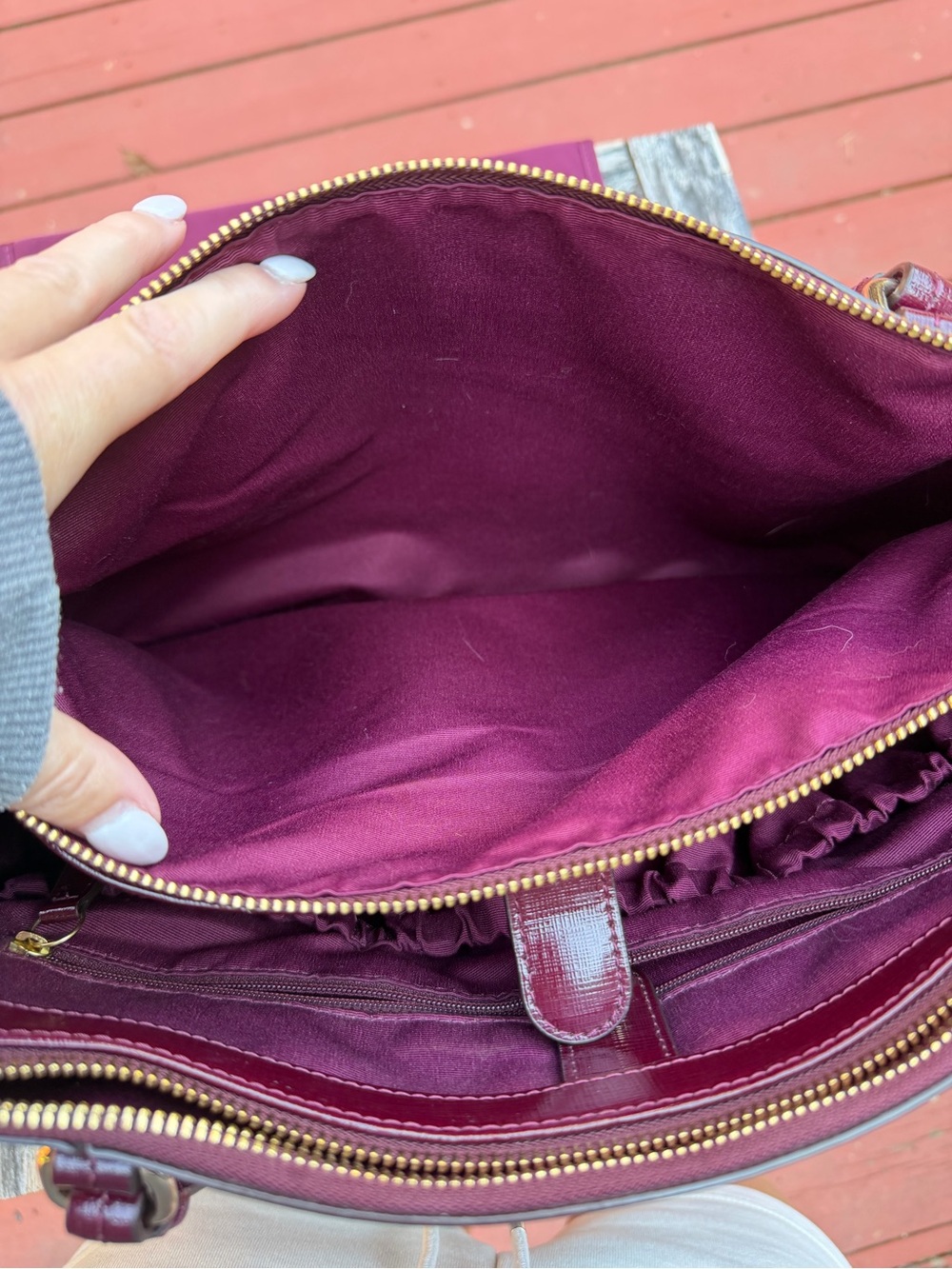 Coach Saffiano Patent Leather Triple Compartment Carryall Tote- Burgundy Merlot - Picture 15 of 16